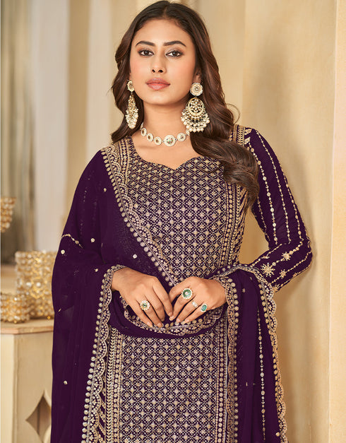 glamorous purple taupe faux georgette heavy designer wedding wear salwar suit with purple taupe faux georgette df-28-10282 Front View